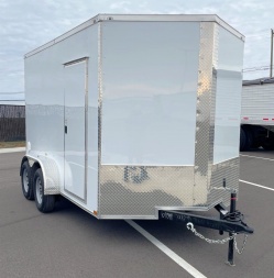 New 7x12 Tandem Axle Enclosed V-Nose Cargo Trailer: Ramp Door, .080 Exterior, 7'H