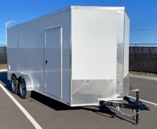 New 7X16 V-Nose Tandem Axle Cargo / Enclosed Trailer 7' Height, .080, Ramp Door