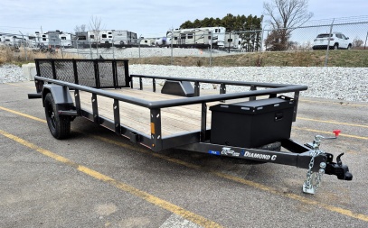 New Diamond C PSA 14' x 77  Premium Utility Trailer, Tool Box, Spare, Bi-Fold Gate