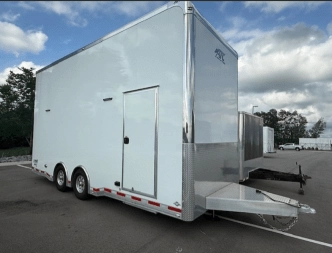Used 2021 ATC 22' Quest ST305 White Stacker Car Hauler Trailer-- Escape Door, Winch, Spare