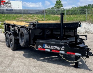 New Diamond C 14' Dump Trailer 14,900LB Straight Axles, Board Brackets, Spare, 14 Ply Tires